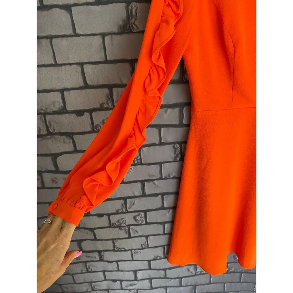 Clover And Stone Bright Tangerine Flirty Ruffle Sleeve Party Dress S - Picture 4 of 7